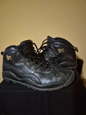 NIKE AIR JORDAN 10 RETRO NYC BLACK LEATHER HIGH TOPS